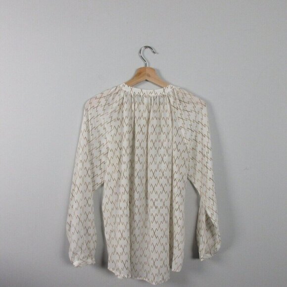 Club Monaco Printed Silk Blouse Women's Top S Button Up Popover Sleeve White 92 - Picture 8 of 11
